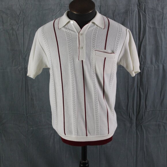 Vintage Golf Shirt - Red Stripe Textured 1/4 Button Down - Men's Medium - Picture 1 of 8